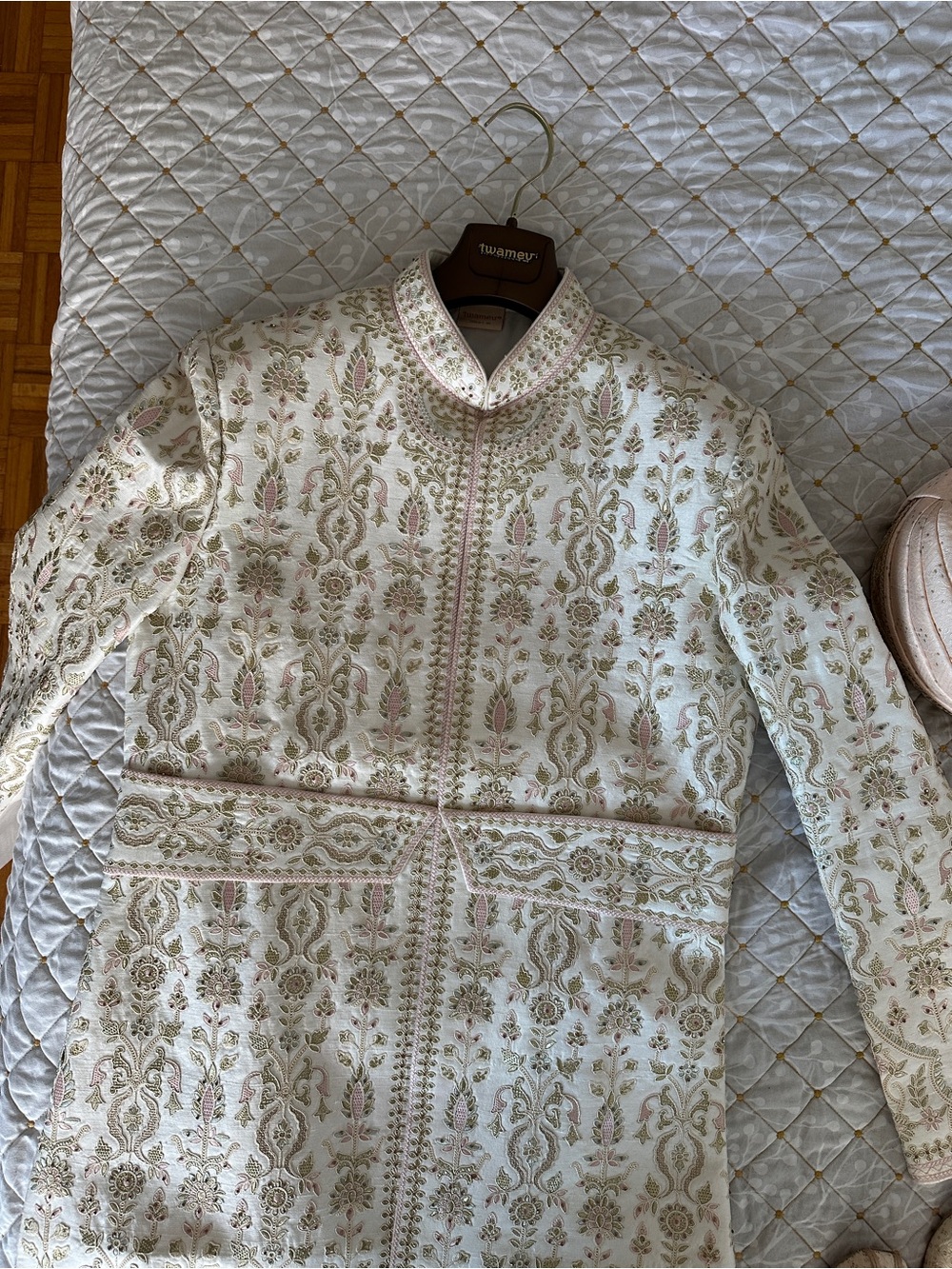 Embroidered Ivory & Blush Sherwani for Groom